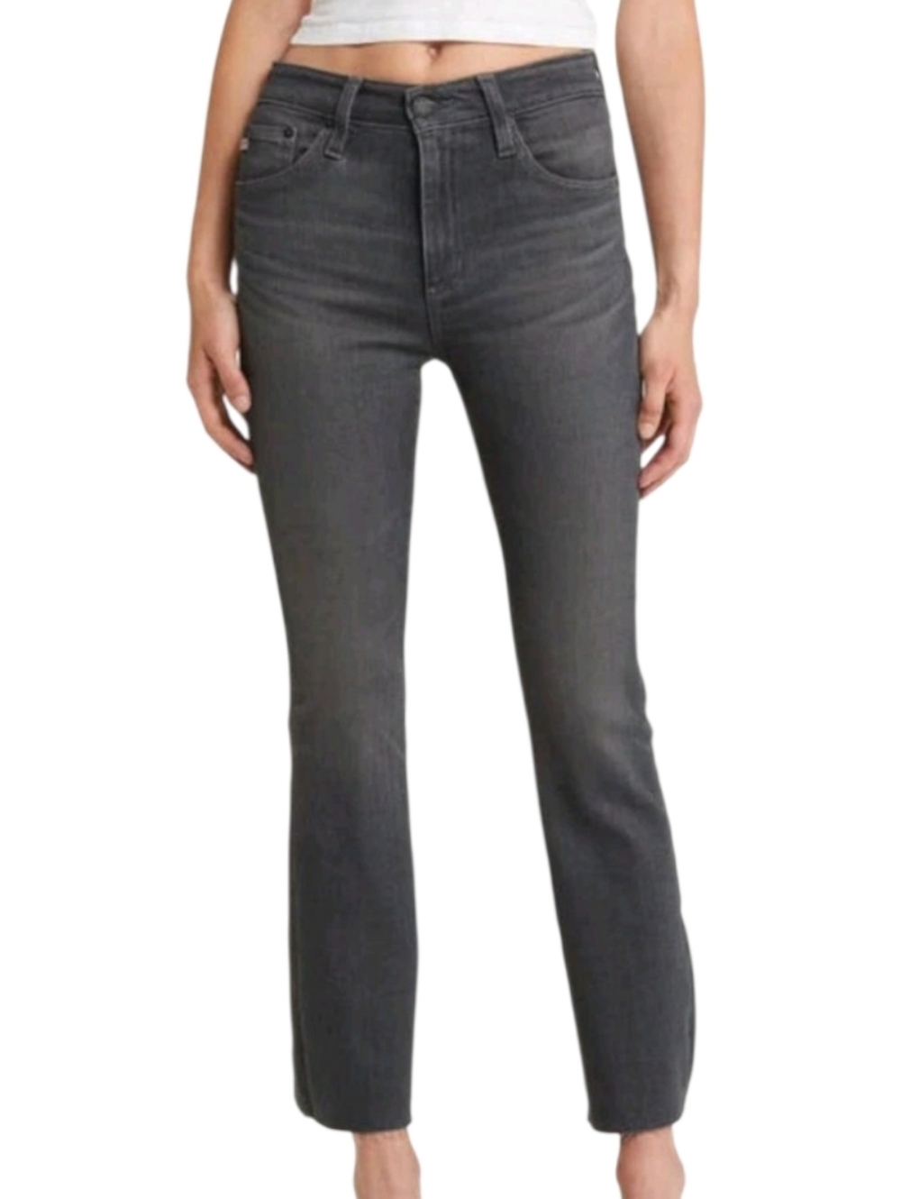 AG Gray Farrah Boot Crop High Rise Raw Hem Jeans 25
